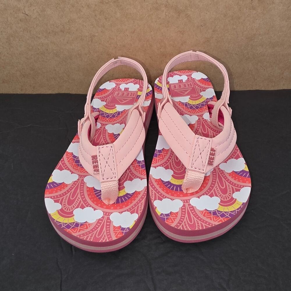 Reef Little Ahi Flip-Flops in the "Rainbows and Clouds" colorway Size 11